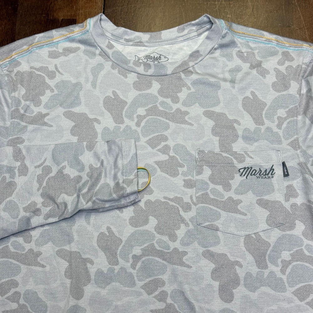 Marsh Wear Pamlico Mens Buxton Tech Camo Shirt M Grey Performance Pocket Tee